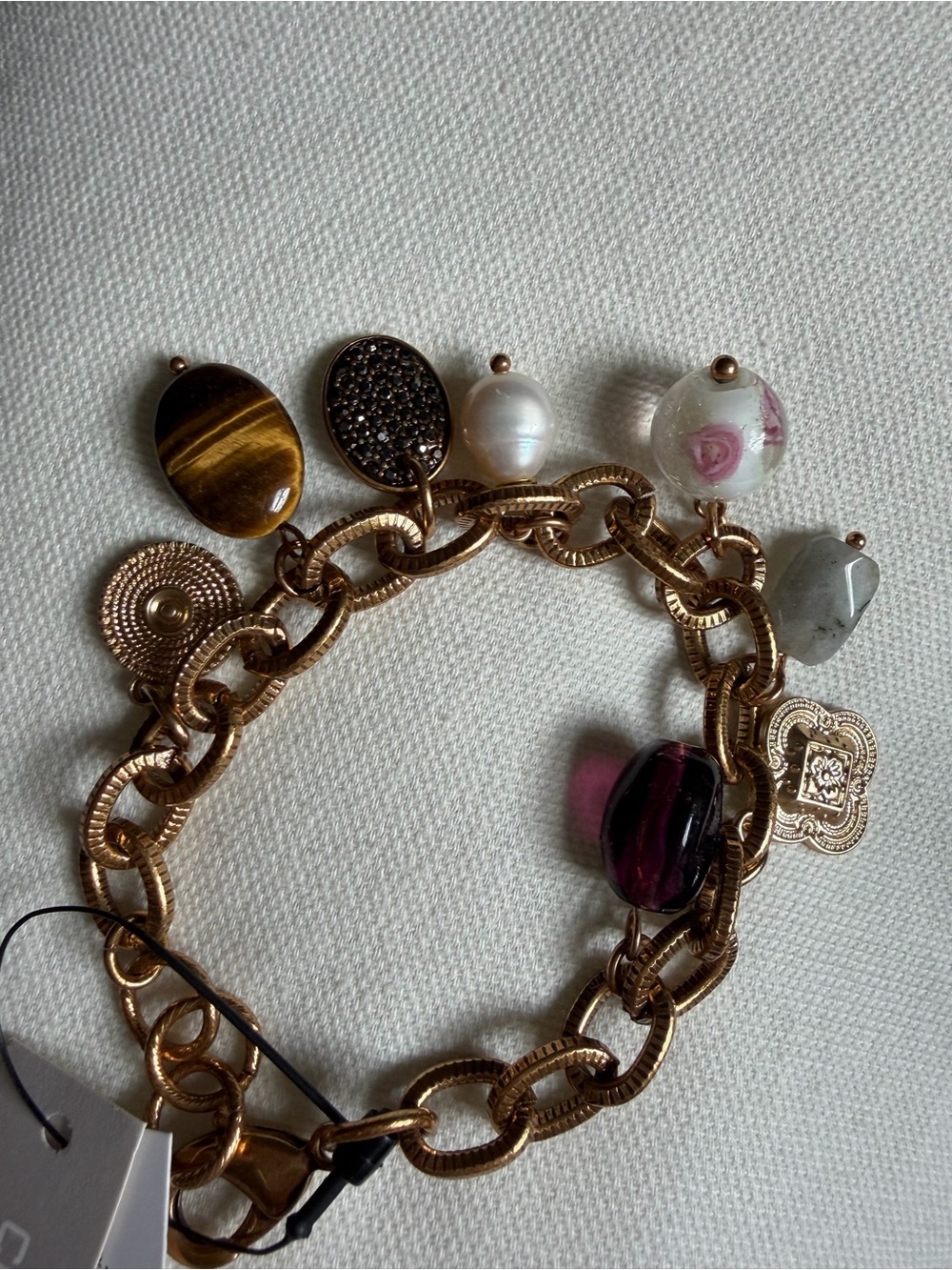 NWT Chico’s Gold Chain Charm Bracelet with Multi-Colored Gemstone Charms